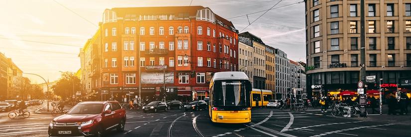 Road traffic at sunset in Berlin Germany