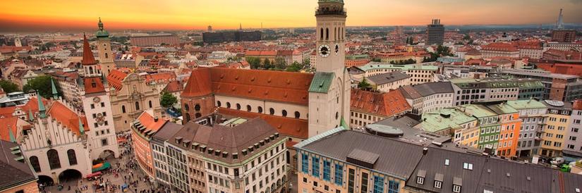 Evening cityscape shot of Munich Germany
